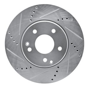 Mercedes-Benz C240 Brake Rotor (1) - Front Left - R1 Concepts - Drilled & Slotted - Silver - `96-`15